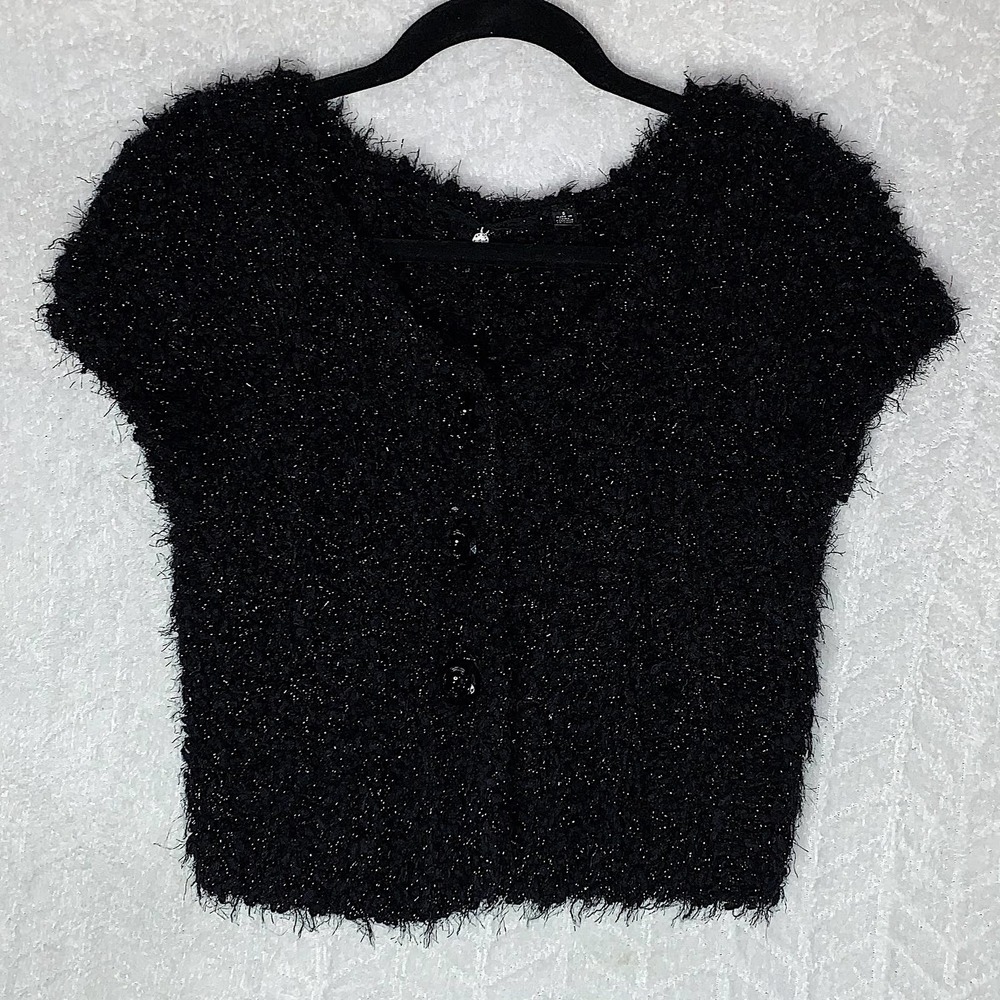 Knitted & Knotted Fuzzy Button Front Crop Cardigan - image 4
